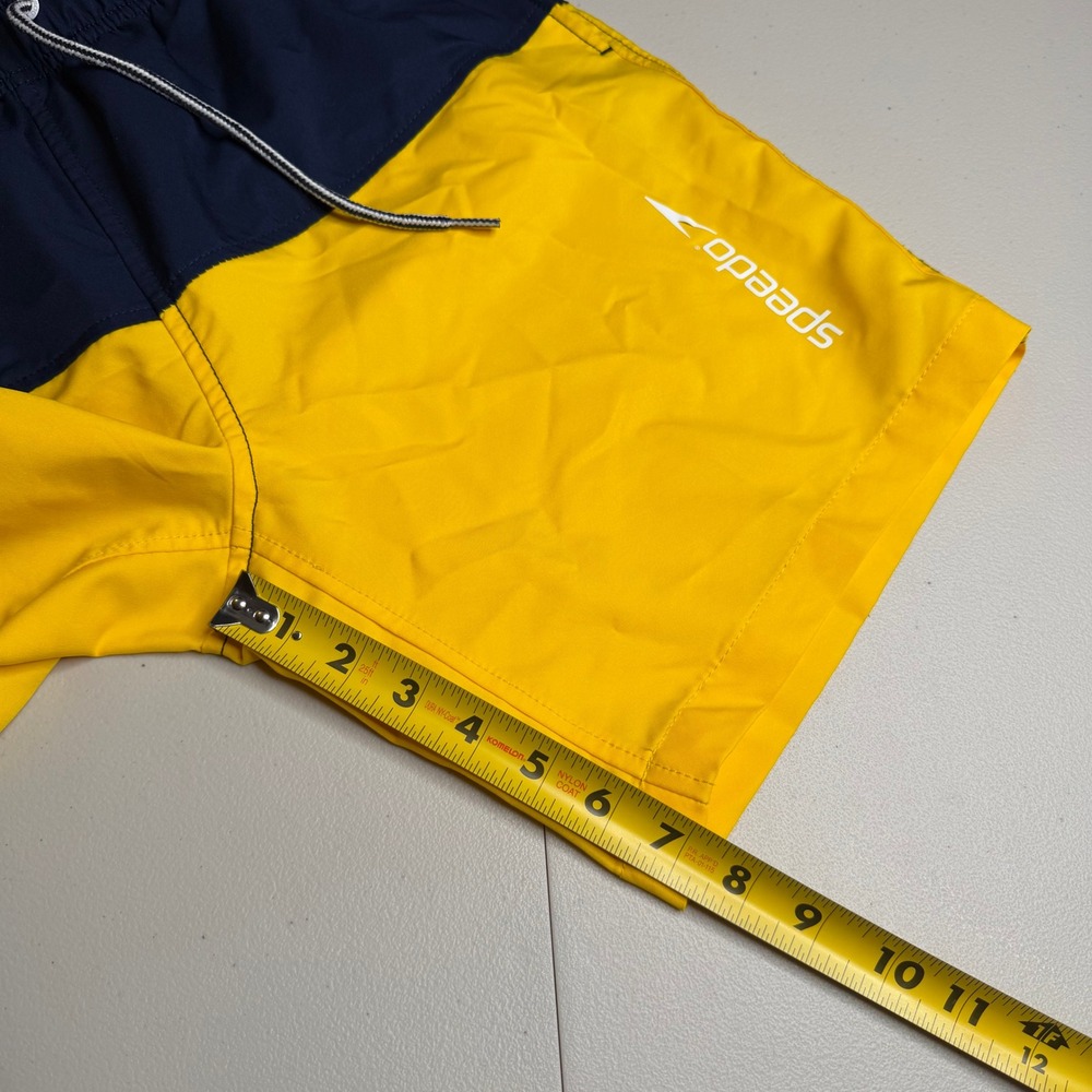Speedo Mens Small Swim Trunks Navy Blue Yellow Colorblock Mesh Lined - Picture 5 of 12
